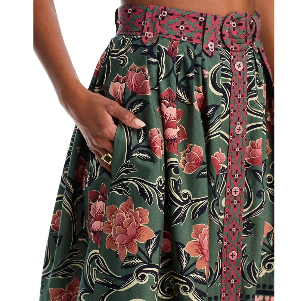 FARM Rio Arabesque Floral Green Buttons Midi Skirt, NWT π§π· - Picture 6 of 16